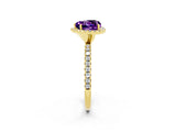 Yellow gold Heart Cut Halo Round Diamond Pavé Band Four-Prong Ring_2