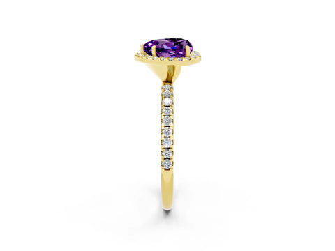 Yellow gold Heart Cut Halo Round Diamond Pavé Band Four-Prong Ring_2