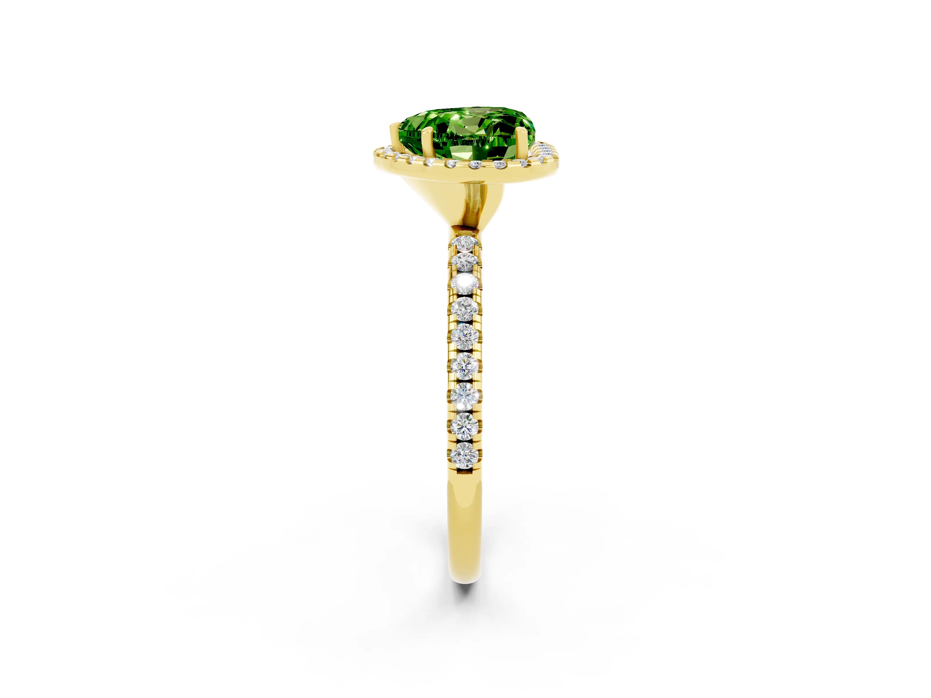 Yellow gold Heart Cut Halo Round Diamond Pavé Band Four-Prong Ring_2