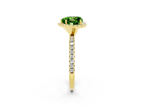 Yellow gold Heart Cut Halo Round Diamond Pavé Band Four-Prong Ring