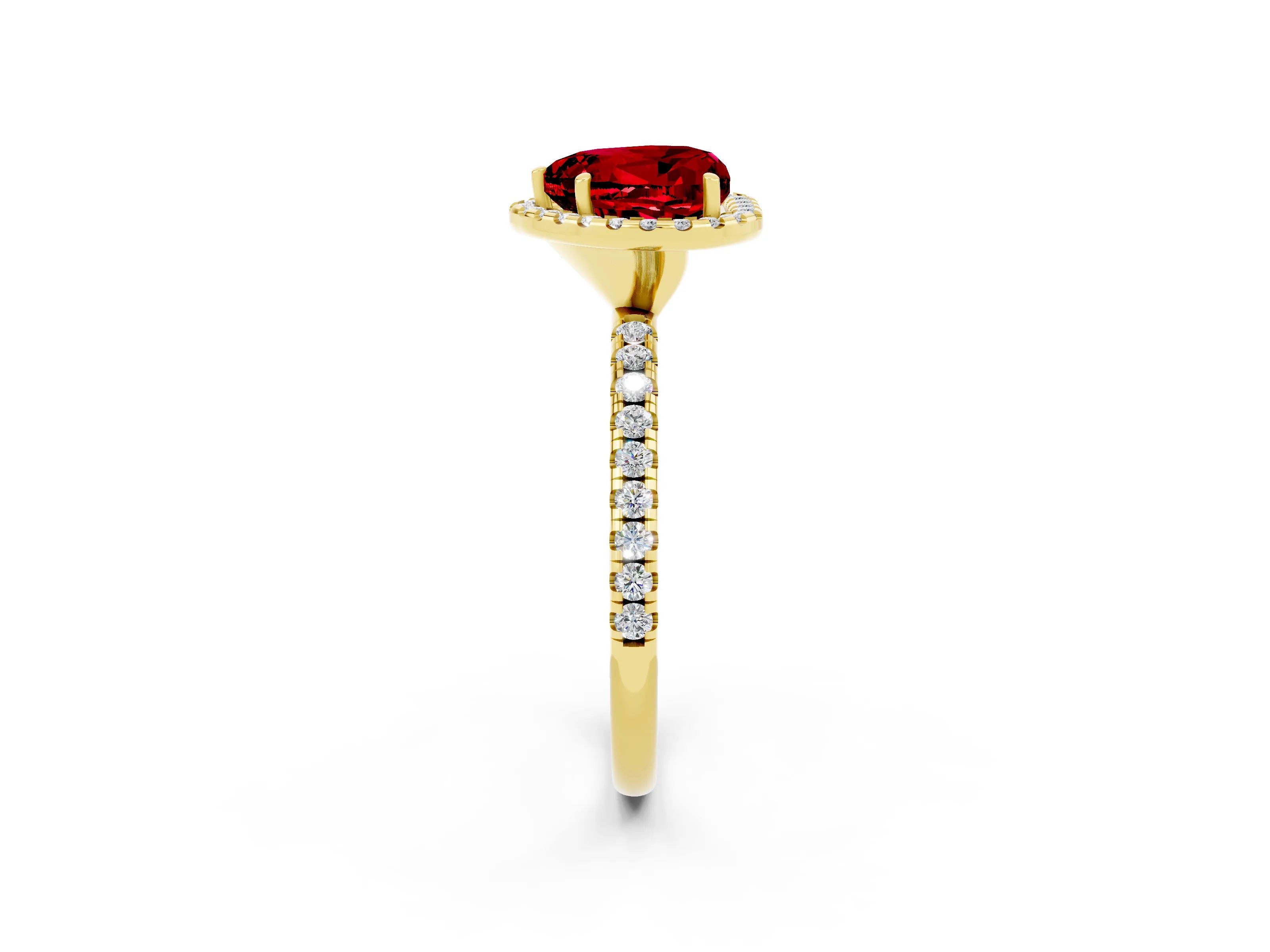 Yellow gold Heart Cut Halo Round Diamond Pavé Band Four-Prong Ring_2