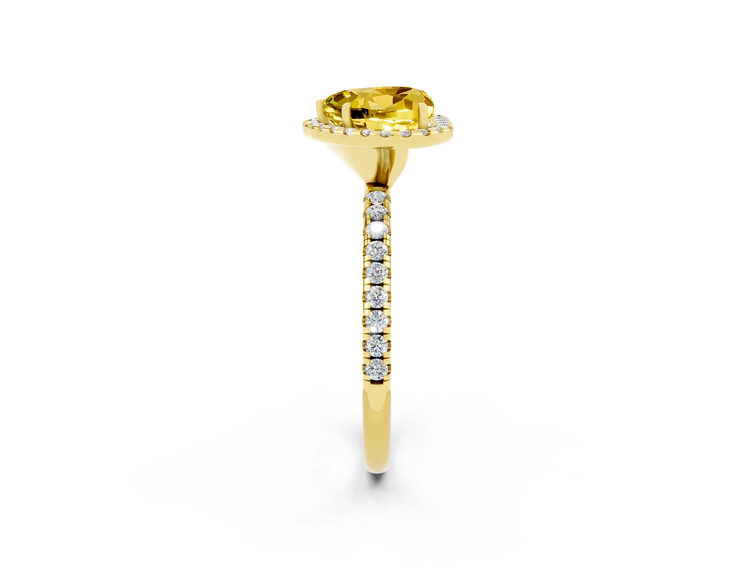 Yellow gold Heart Cut Halo Round Diamond Pavé Band Four-Prong Ring_2