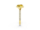 Yellow gold Heart Cut Halo Round Diamond Pavé Band Four-Prong Ring_2
