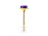 Yellow gold Heart Cut Halo Round Diamond Pavé Band Four-Prong Ring_2