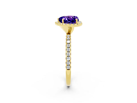 Yellow gold Heart Cut Halo Round Diamond Pavé Band Four-Prong Ring_2