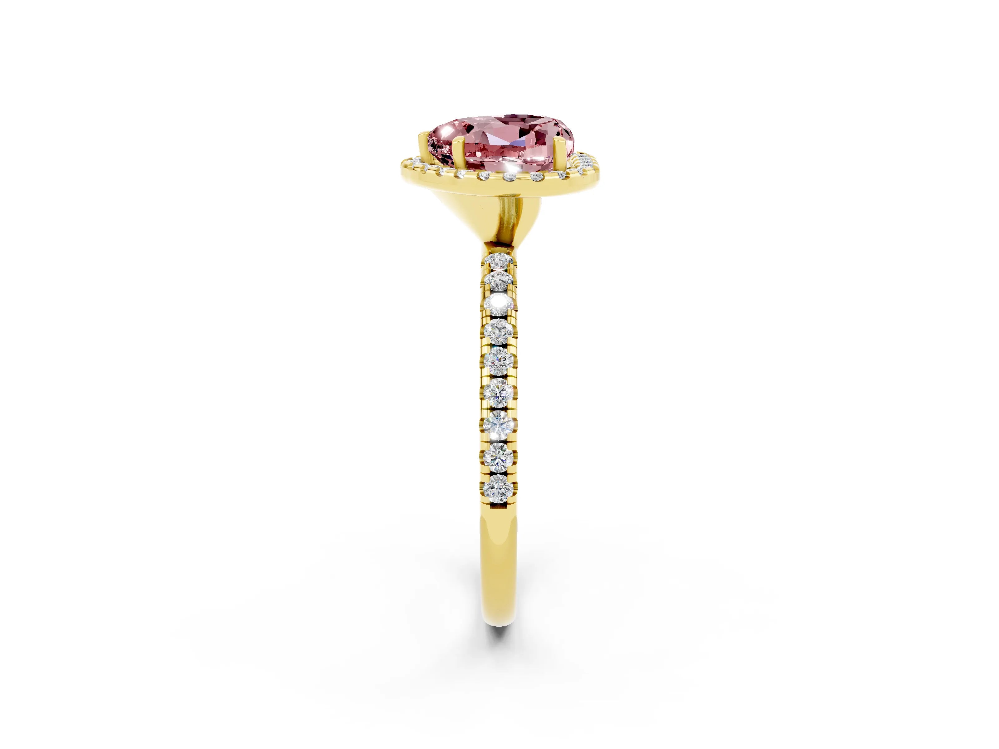 Yellow gold Heart Cut Halo Round Diamond Pavé Band Four-Prong Ring_2