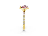 Yellow gold Heart Cut Halo Round Diamond Pavé Band Four-Prong Ring_2