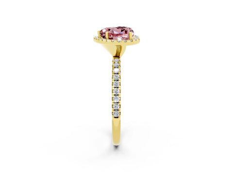 Yellow gold Heart Cut Halo Round Diamond Pavé Band Four-Prong Ring_2