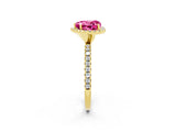Yellow gold Heart Cut Halo Round Diamond Pavé Band Four-Prong Ring_2