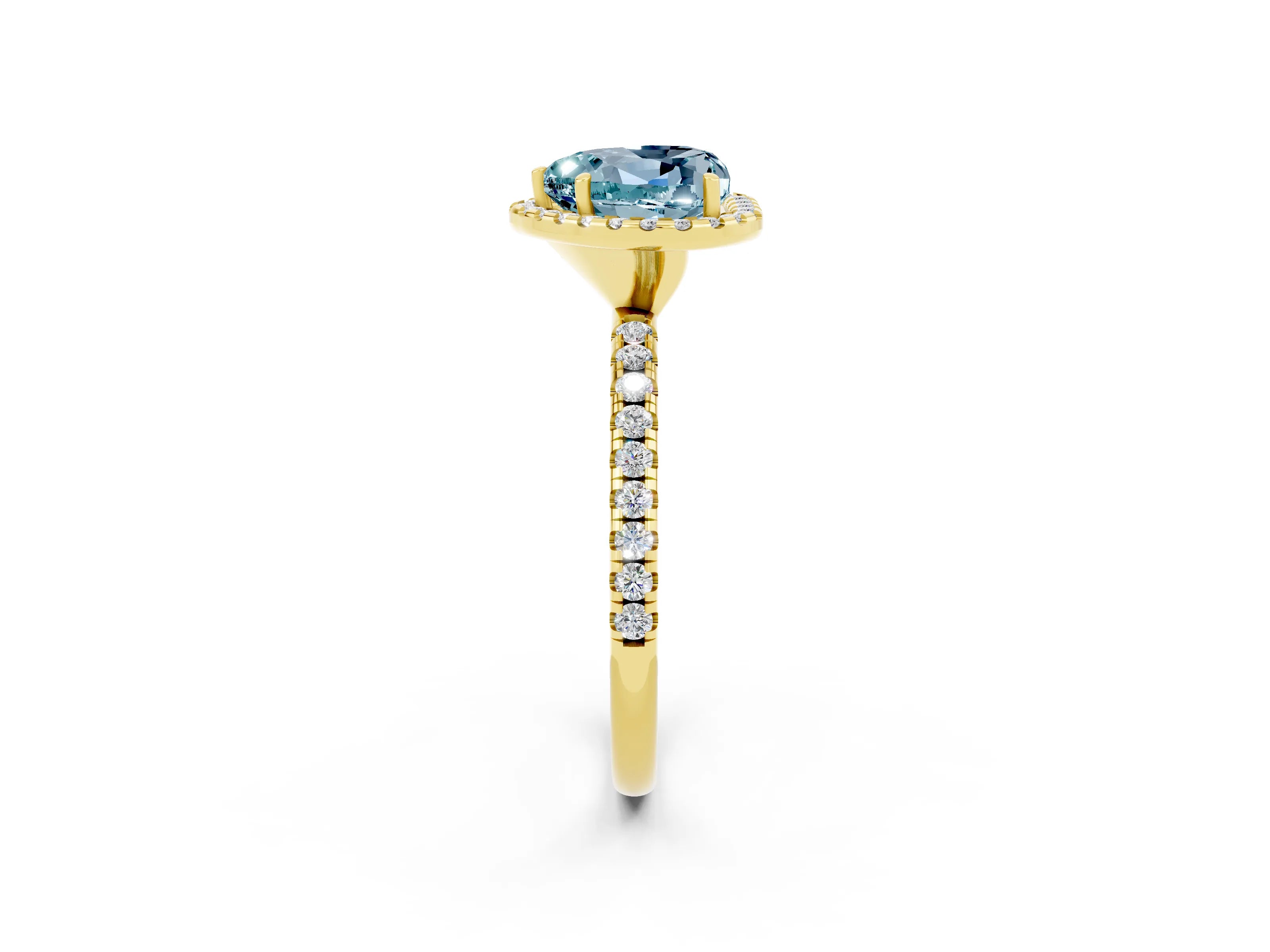 Yellow gold Heart Cut Halo Round Diamond Pavé Band Four-Prong Ring_2