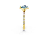 Yellow gold Heart Cut Halo Round Diamond Pavé Band Four-Prong Ring_2