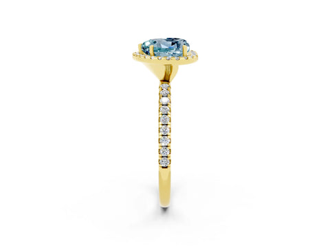 Yellow gold Heart Cut Halo Round Diamond Pavé Band Four-Prong Ring_2