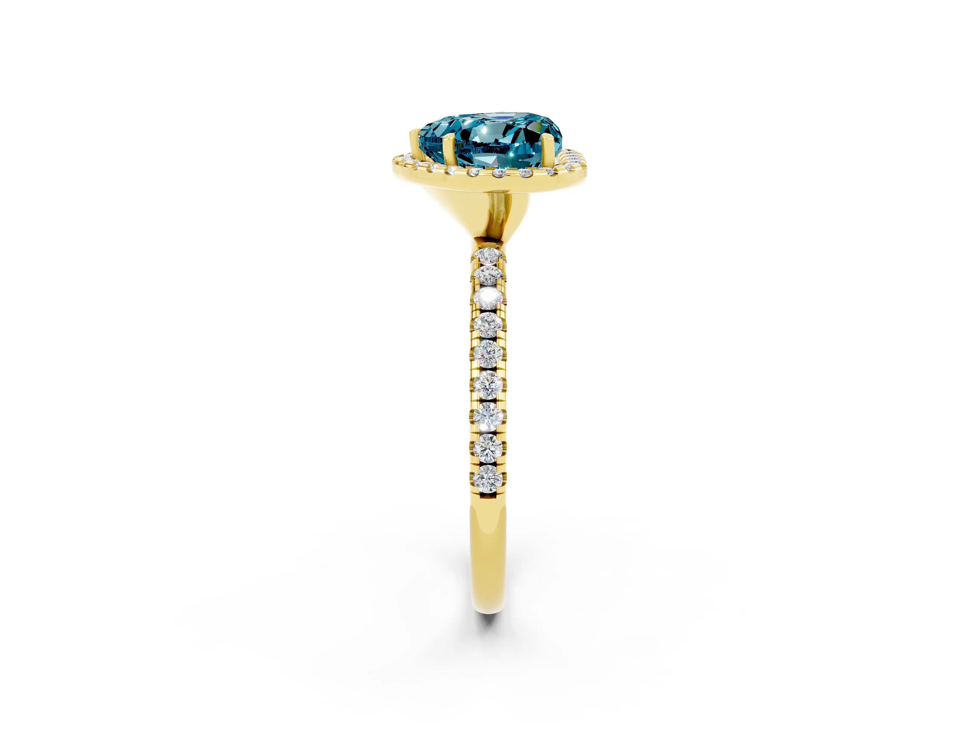 Yellow gold Heart Cut Halo Round Diamond Pavé Band Four-Prong Ring_2
