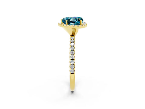 Yellow gold Heart Cut Halo Round Diamond Pavé Band Four-Prong Ring_2