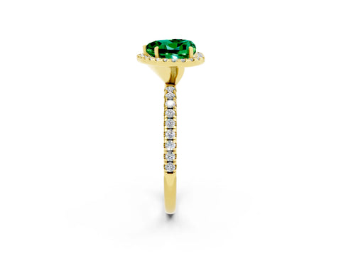 Yellow gold Heart Cut Halo Round Diamond Pavé Band Four-Prong Ring_2