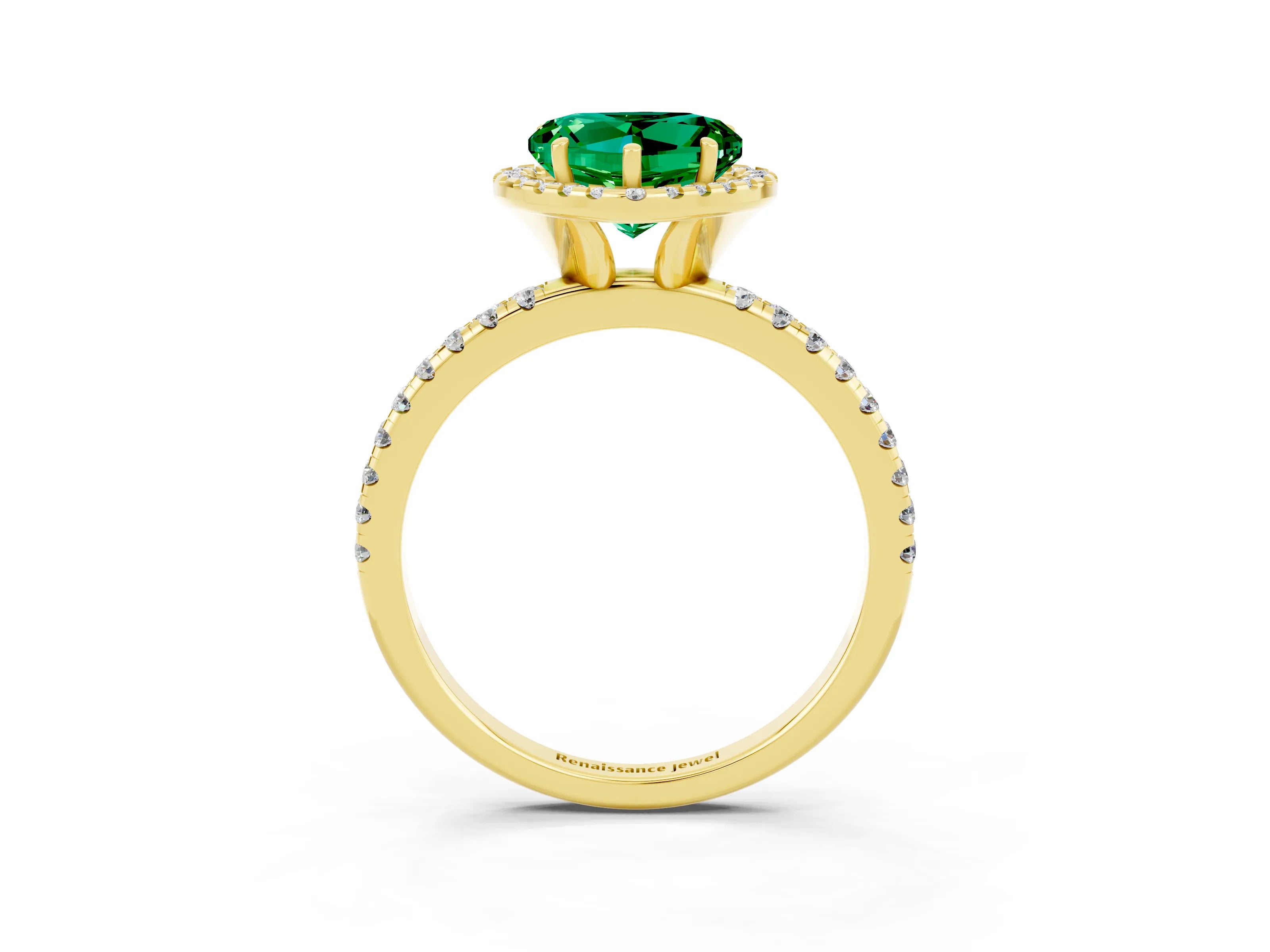 Yellow gold Heart Cut Halo Round Diamond Pavé Band Four-Prong Ring_3