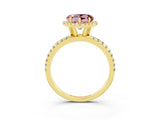 Yellow gold Heart Cut Halo Round Diamond Pavé Band Four-Prong Ring_3