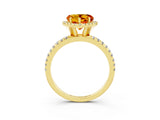 Yellow gold Heart Cut Halo Round Diamond Pavé Band Four-Prong Ring_3