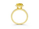 Yellow gold Heart Cut Halo Round Diamond Pavé Band Four-Prong Ring_3