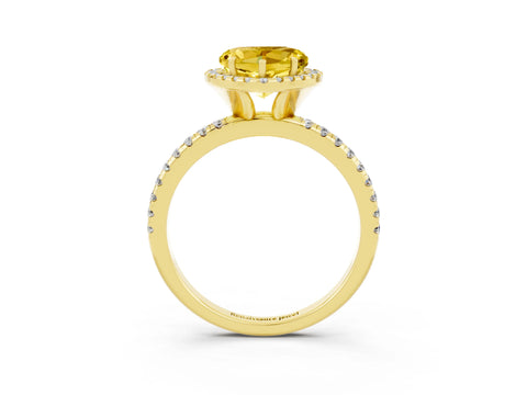 Yellow gold Heart Cut Halo Round Diamond Pavé Band Four-Prong Ring_3