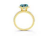Yellow gold Heart Cut Halo Round Diamond Pavé Band Four-Prong Ring_3