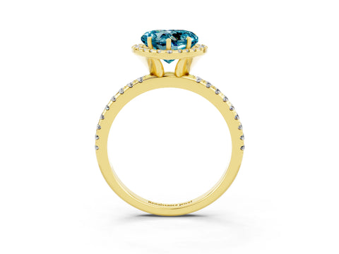Yellow gold Heart Cut Halo Round Diamond Pavé Band Four-Prong Ring_3
