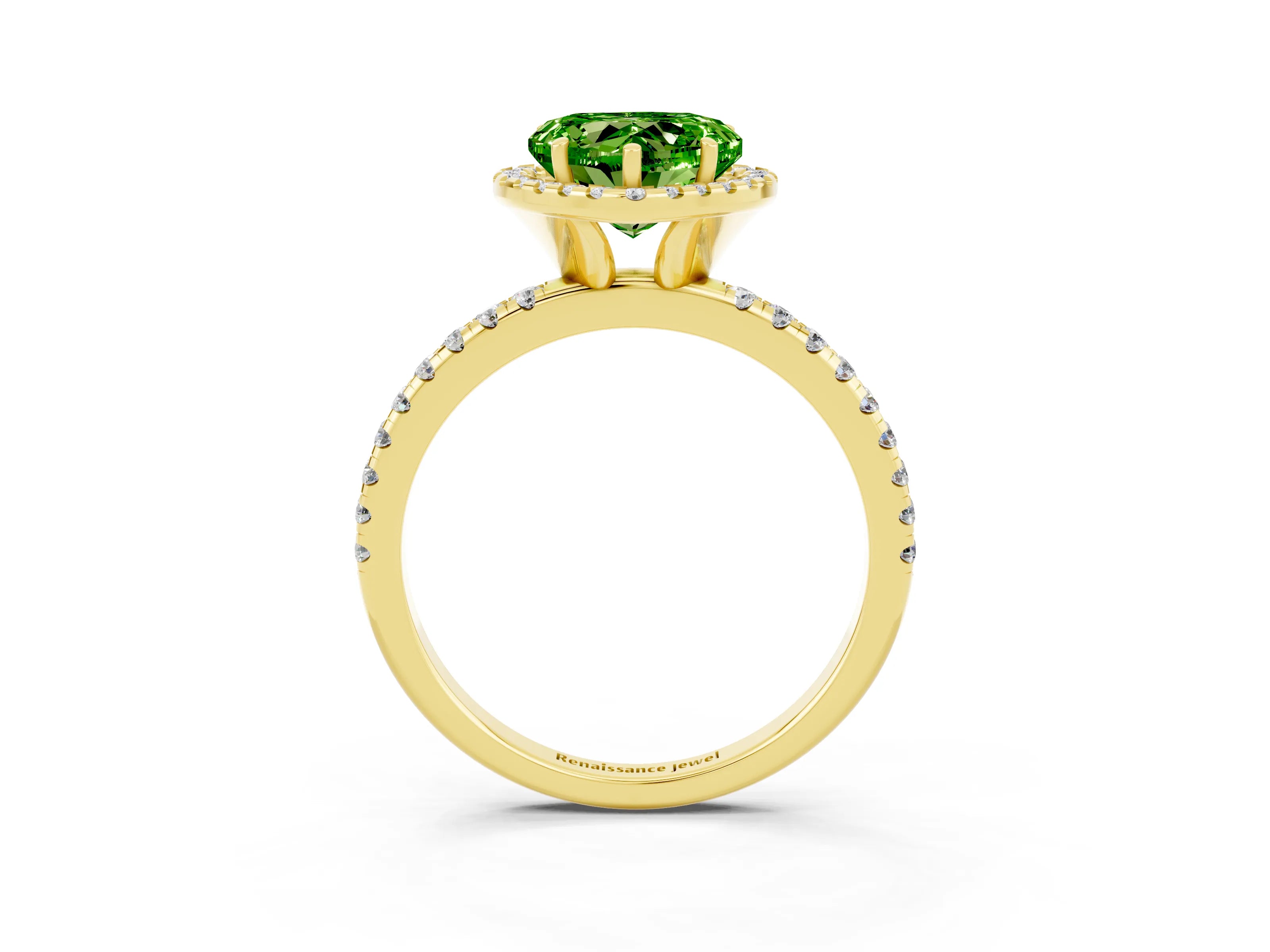 Yellow gold Heart Cut Halo Round Diamond Pavé Band Four-Prong Ring_3