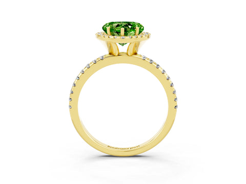Yellow gold Heart Cut Halo Round Diamond Pavé Band Four-Prong Ring_3