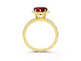 Yellow gold Heart Cut Halo Round Diamond Pavé Band Four-Prong Ring_3