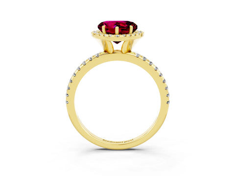 Yellow gold Heart Cut Halo Round Diamond Pavé Band Four-Prong Ring_3