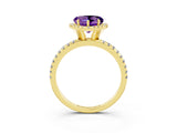 Yellow gold Heart Cut Halo Round Diamond Pavé Band Four-Prong Ring_3