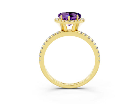 Yellow gold Heart Cut Halo Round Diamond Pavé Band Four-Prong Ring_3