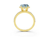 Yellow gold Heart Cut Halo Round Diamond Pavé Band Four-Prong Ring_3
