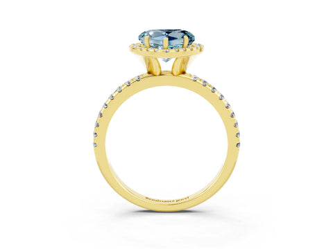Yellow gold Heart Cut Halo Round Diamond Pavé Band Four-Prong Ring_3
