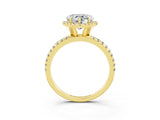 Yellow gold Heart Cut Halo Round Diamond Pavé Band Four-Prong Ring_3