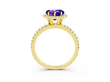 Yellow gold Heart Cut Halo Round Diamond Pavé Band Four-Prong Ring_3