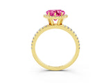 Yellow gold Heart Cut Halo Round Diamond Pavé Band Four-Prong Ring_3