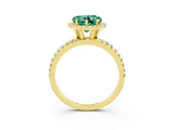 Yellow gold Heart Cut Halo Round Diamond Pavé Band Four-Prong Ring_3
