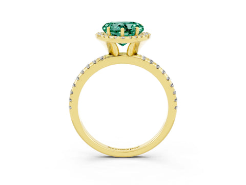 Yellow gold Heart Cut Halo Round Diamond Pavé Band Four-Prong Ring_3