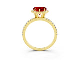 Yellow gold Heart Cut Halo Round Diamond Pavé Band Four-Prong Ring_3