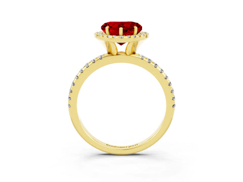 Yellow gold Heart Cut Halo Round Diamond Pavé Band Four-Prong Ring_3