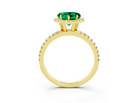 Yellow gold Heart Cut Halo Round Diamond Pavé Band Four-Prong Ring_3