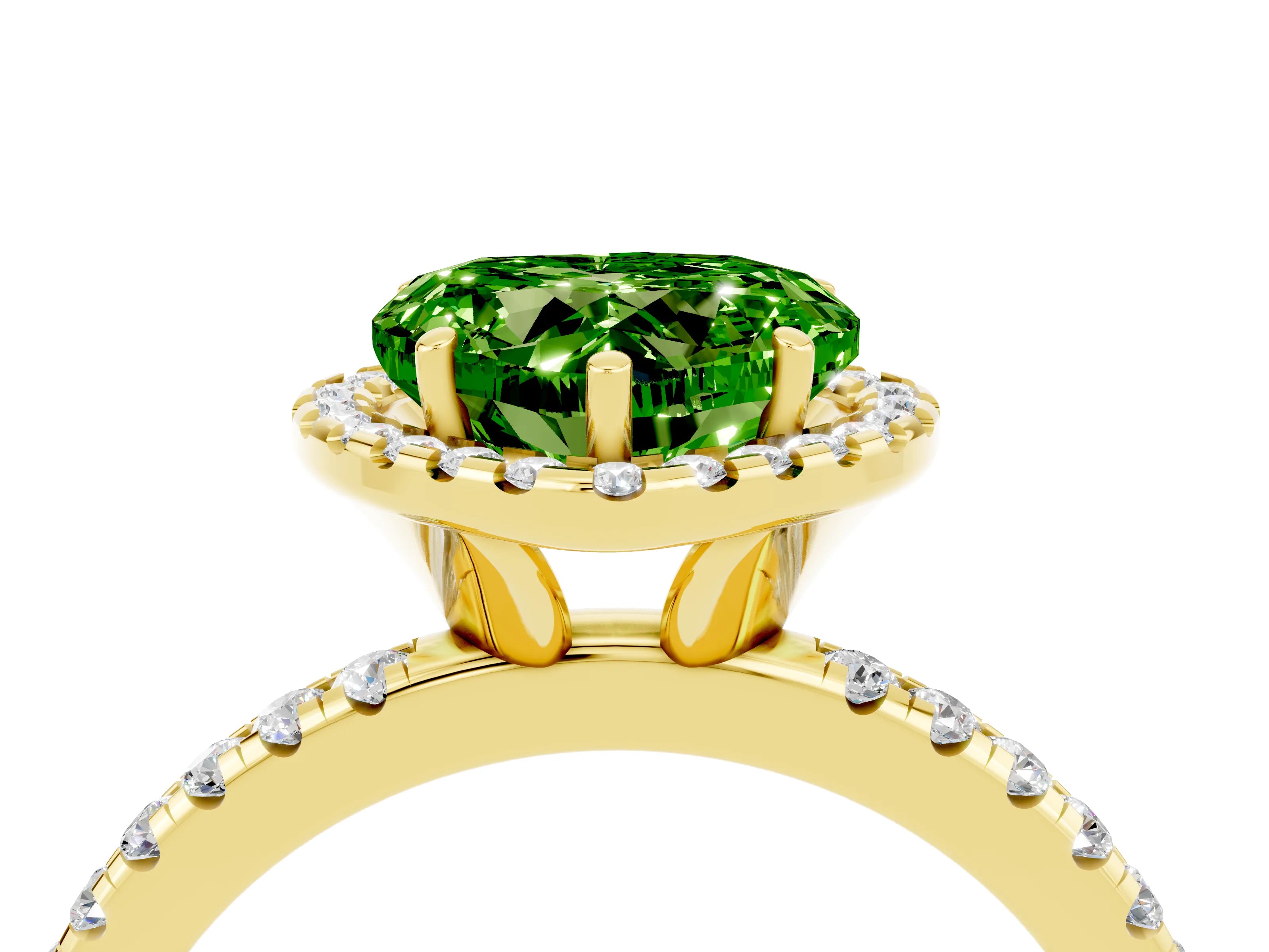 Yellow gold Heart Cut Halo Round Diamond Pavé Band Four-Prong Ring_4
