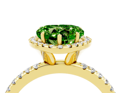 Yellow gold Heart Cut Halo Round Diamond Pavé Band Four-Prong Ring_4