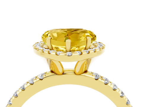 Yellow gold Heart Cut Halo Round Diamond Pavé Band Four-Prong Ring_4