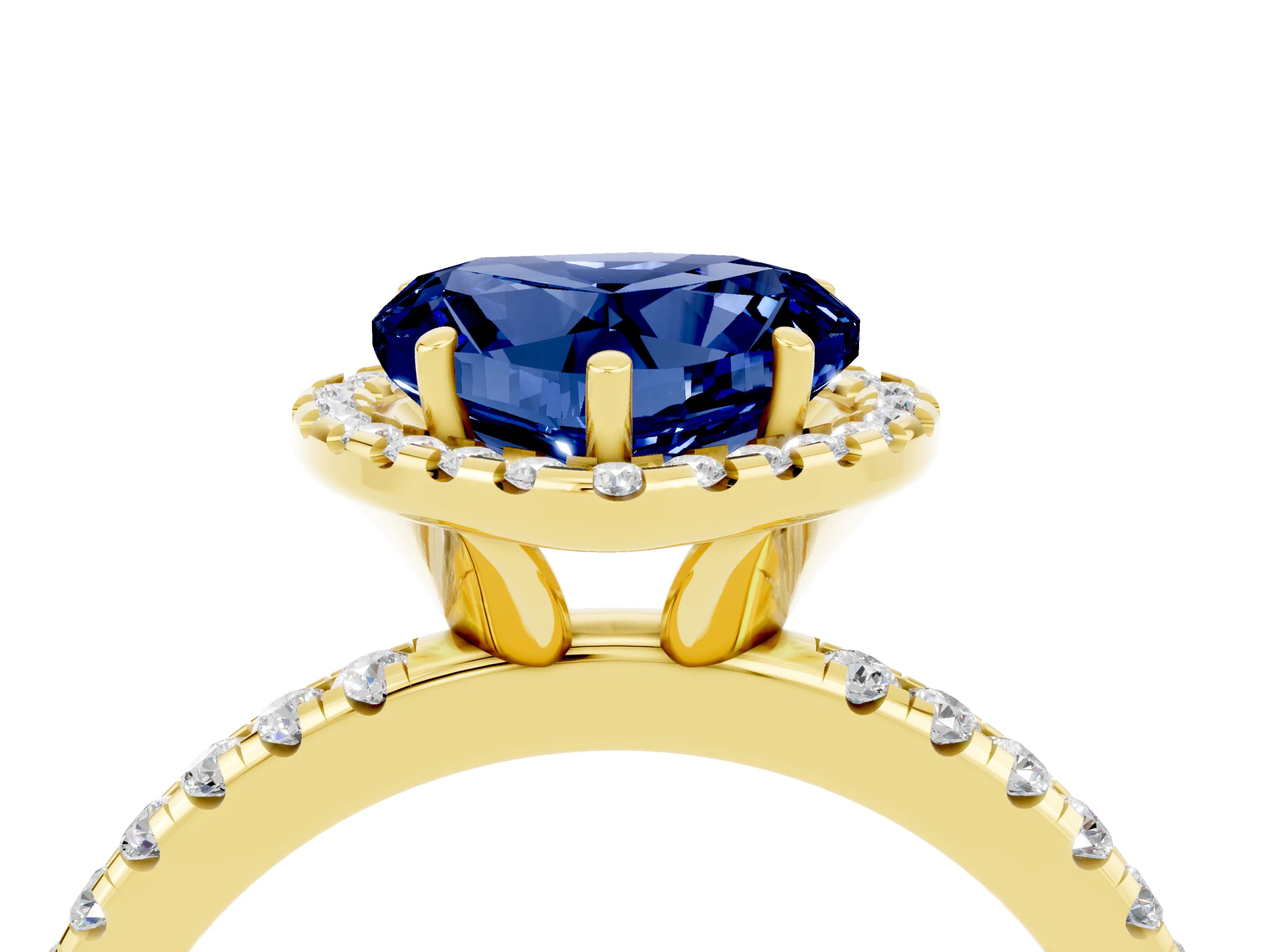 Yellow gold Heart Cut Halo Round Diamond Pavé Band Four-Prong Ring_4