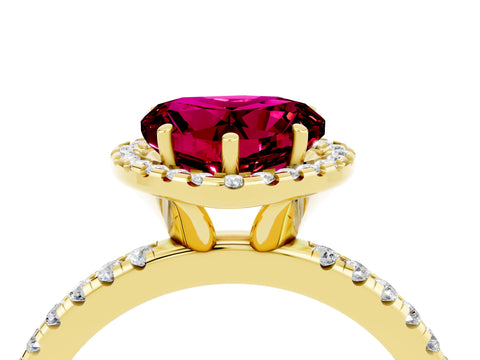 Yellow gold Heart Cut Halo Round Diamond Pavé Band Four-Prong Ring_4