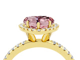 Yellow gold Heart Cut Halo Round Diamond Pavé Band Four-Prong Ring_4