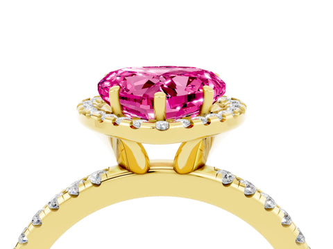 Yellow gold Heart Cut Halo Round Diamond Pavé Band Four-Prong Ring_4