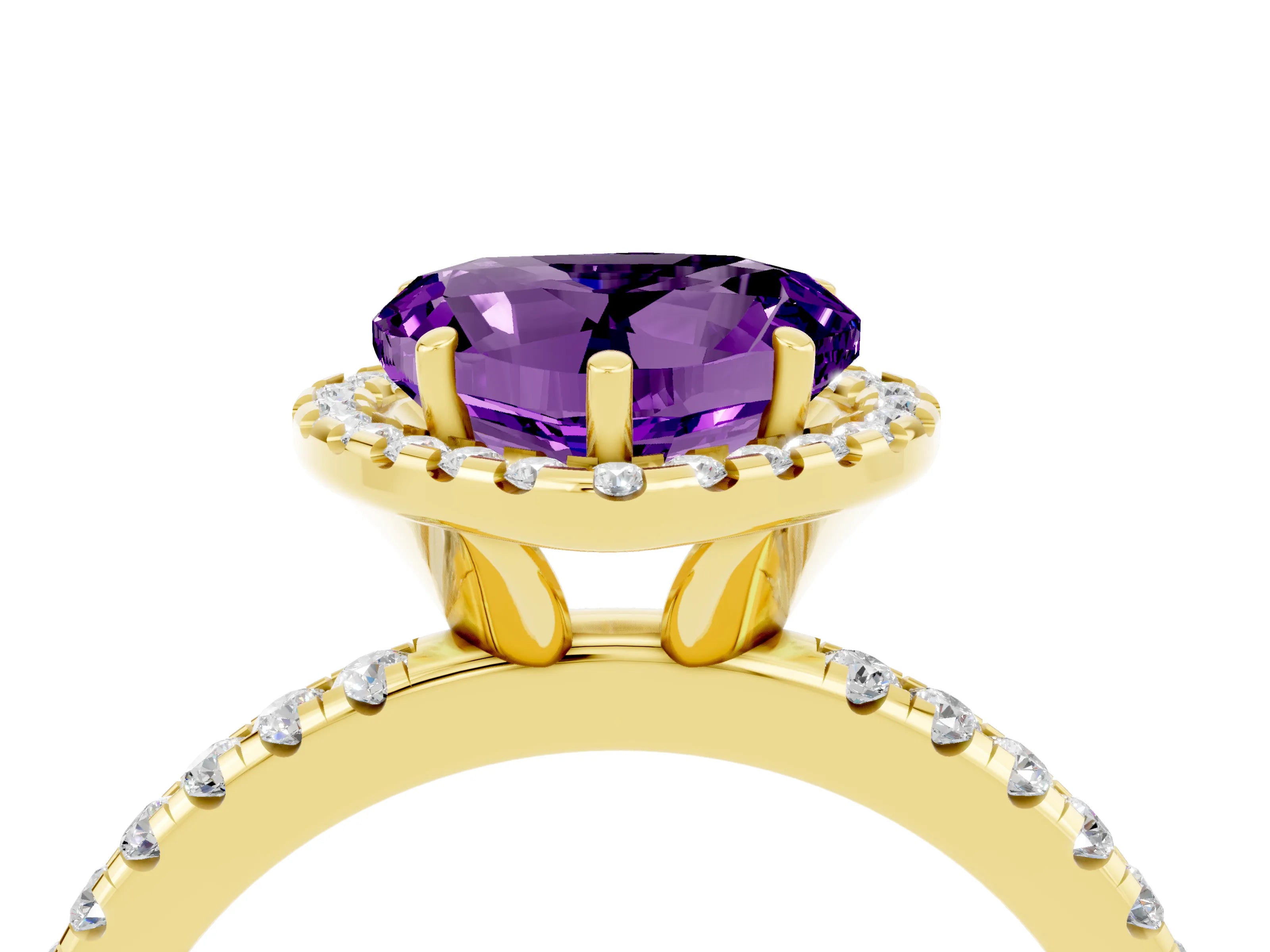 Yellow gold Heart Cut Halo Round Diamond Pavé Band Four-Prong Ring_4